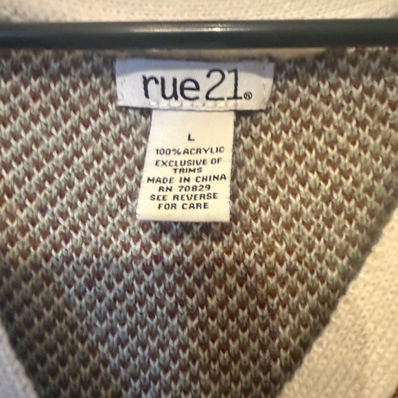 Rue21 Women's V-Neck Argyle Sweater Vest - Cream, Brown, and Green - Picture 2 of 3